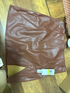 Faux Leather Brown Mini Skirt -  size medium